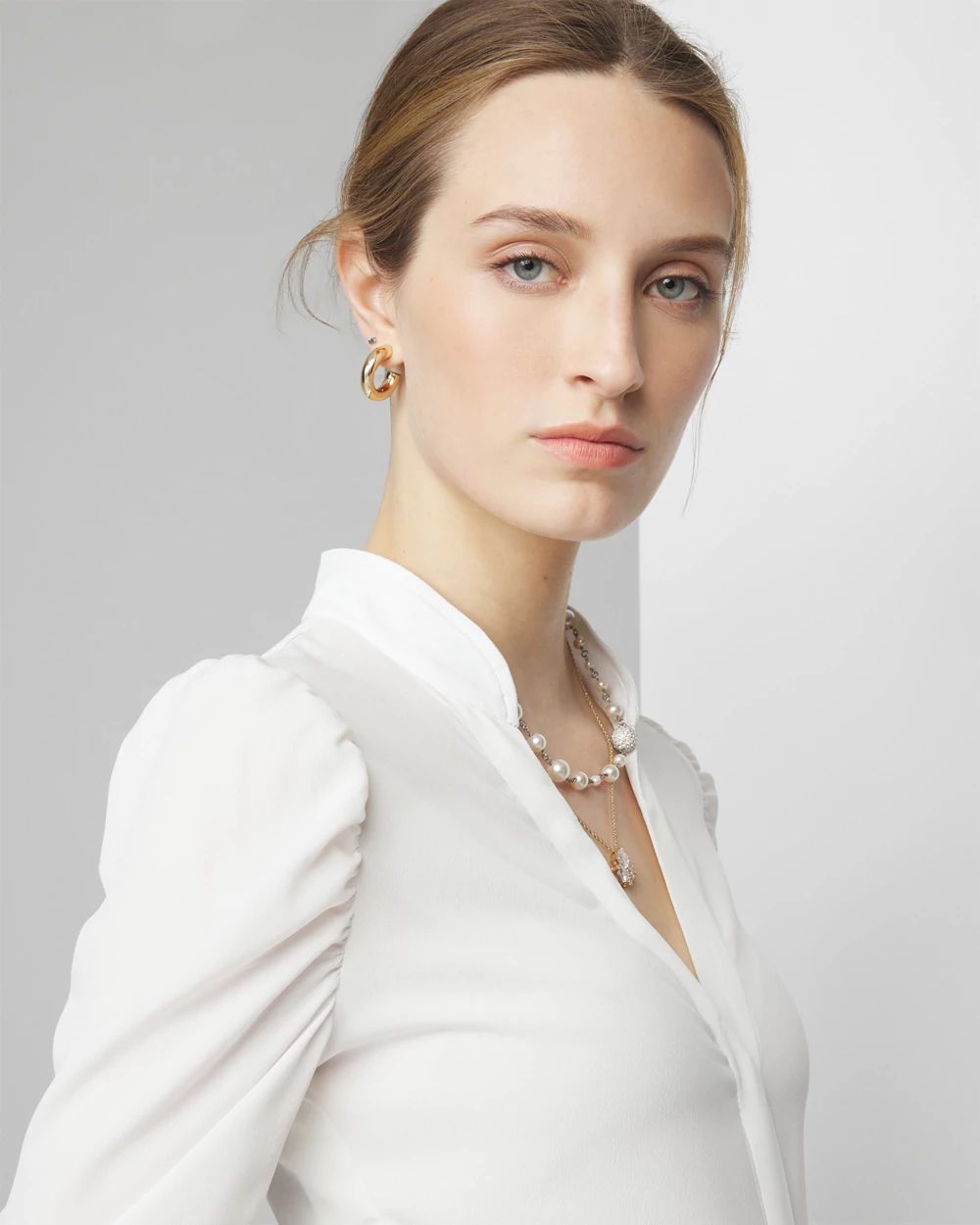Long Sleeve Y-Neck Shirt | White House Black Market